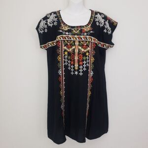 Gibson Latimer Shift Dress Medium Black Embroidered  Boho Western Summer Casual